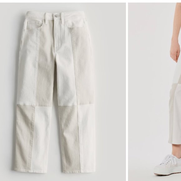 ULTRA HIGH-RISE WHITE PATCHWORK VINTAGE ANKLE STRAIGHT JEANS - Picture 2 of 2